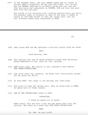 Script pages from the 1982 draft of Day of the Dead.